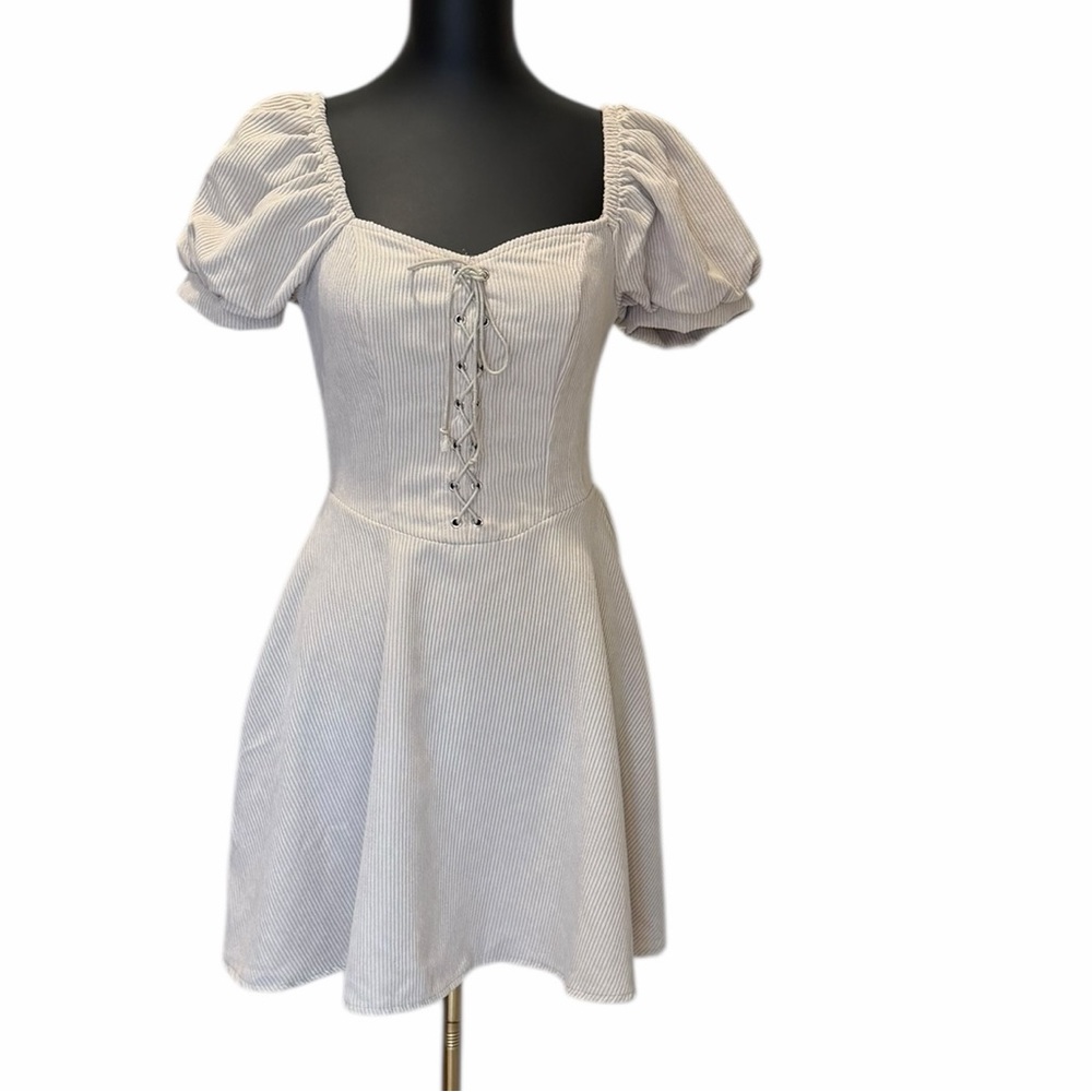Coquette Castlecore Milkmaid Puff Sleeve Lace—up Corduroy Dress Festival